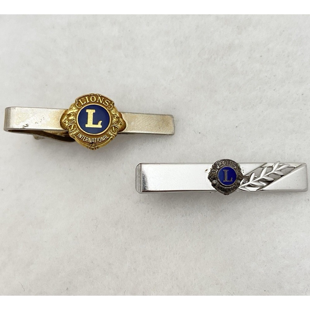 2-Lot Vintage Lions Club International Tie Lapel Bars/Clips Branded & Unbranded